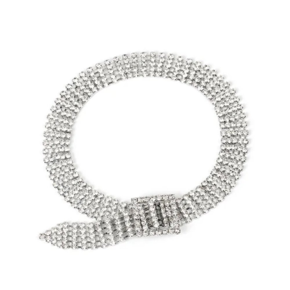 Zara Silver Tennis Crystal Love Chocker Belt Chain Necklace NEW
